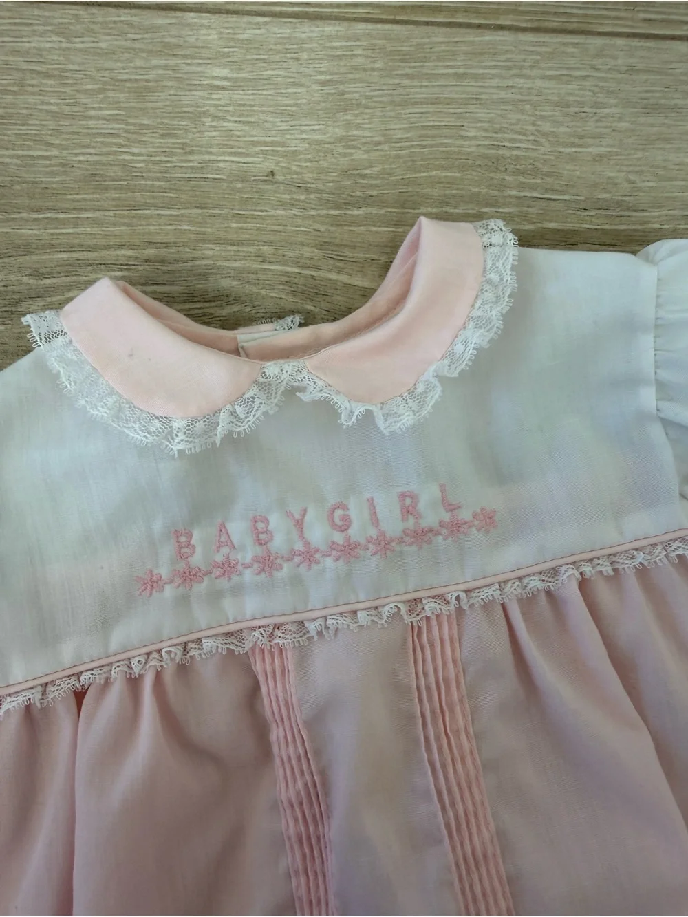 Toddle Tyke Vintage Embroidered “Babygirl” Pink Bubble Romper
